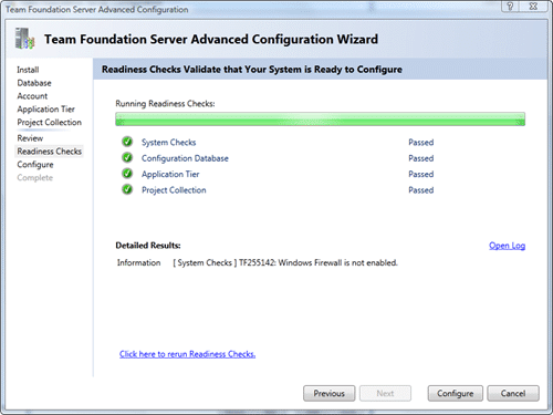 Team Foundation Server Configuration - Advanced - Rediness Checks