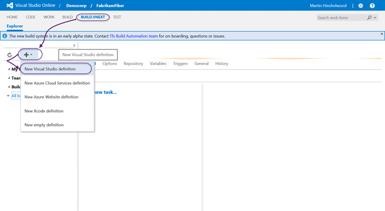 Create a vNext Build on VSO