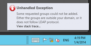 Error adding Active Directory Group to Release Management Client in Visual Studio 2013