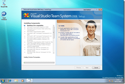 Windows 7 with Visual Studio 2008: Welcome to the Microsoft Visual Studio 2008 Installing Components