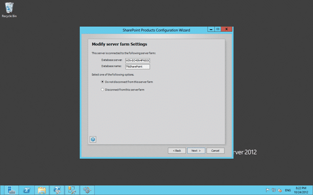 Do not disconnect from the SharePoint 2013 farm