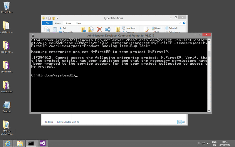 TF294012: Cannot access the following enterprise project