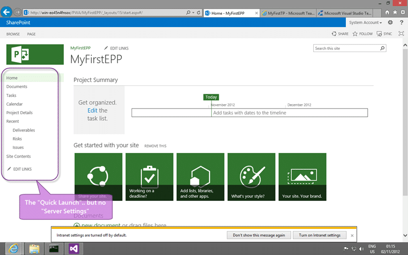 So where is that Server Settings on the Quick Launch in Project Server 2013