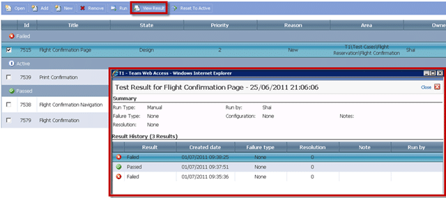 View test runs and results in the web