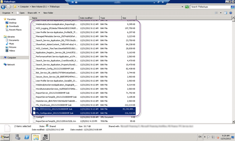 Verify backups before installing Team Foundation Server 2012 Update 1