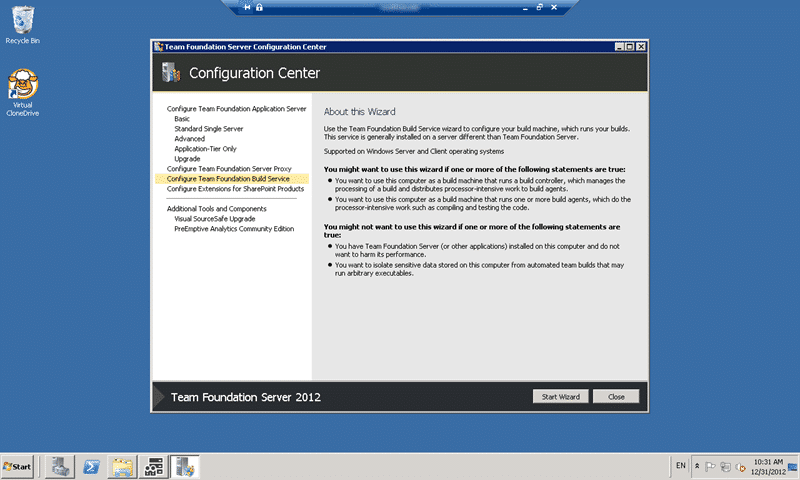 Select Configure a build service for Team Foundation Server 2012 Update 1