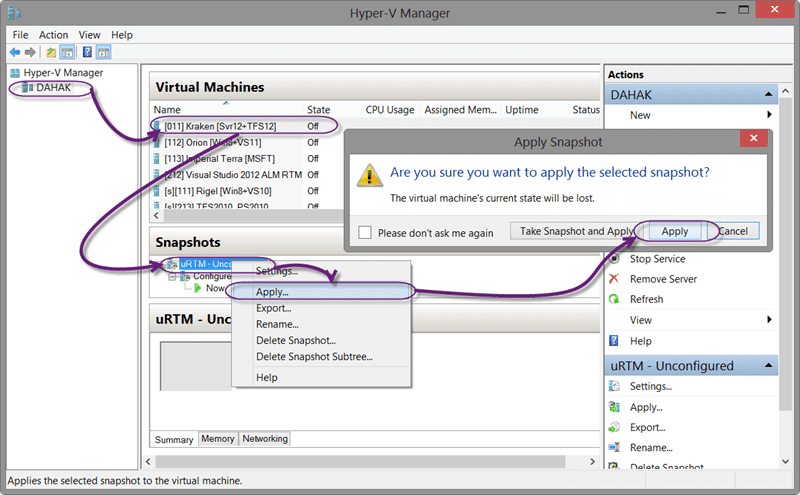 Revert your snapshot before you install Team Foundation Server 2012 Update 1