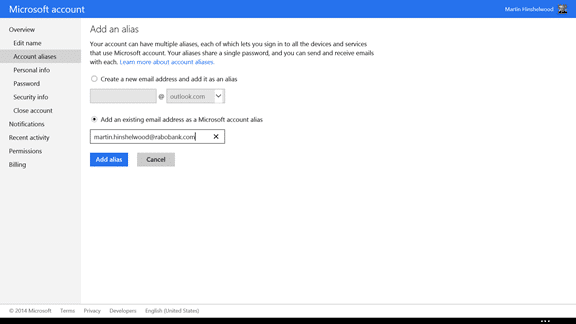 Using multiple email alias with your existing Microsoft ID