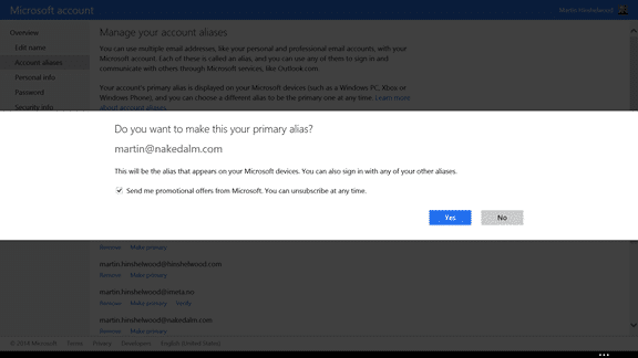 Using multiple email alias with your existing Microsoft ID